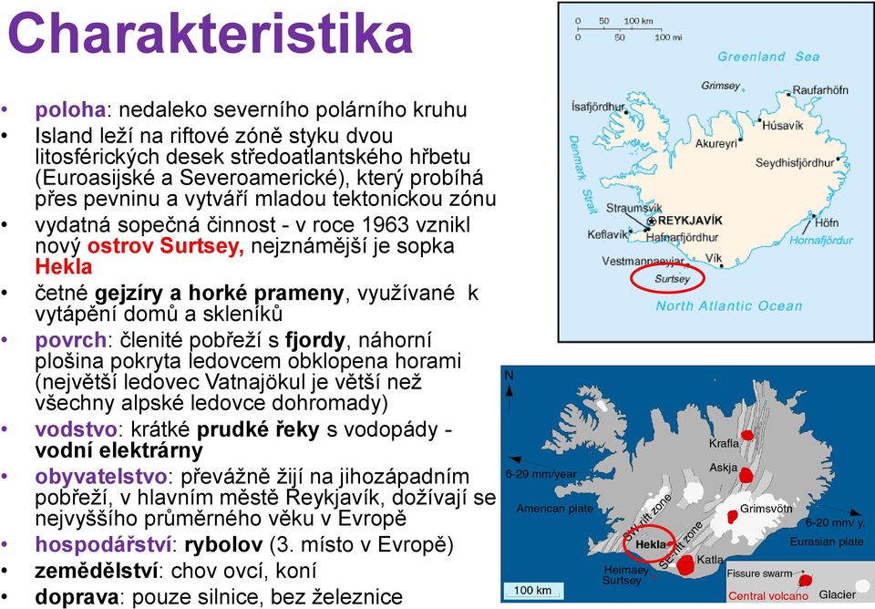 skleníků povrch: členité pobřeží s fjordy, náhorní plošina pokryta ledovcem obklopena horami (největší ledovec Vatnajökul je větší než všechny alpské ledovce dohromady) vodstvo: krátké prudké řeky s