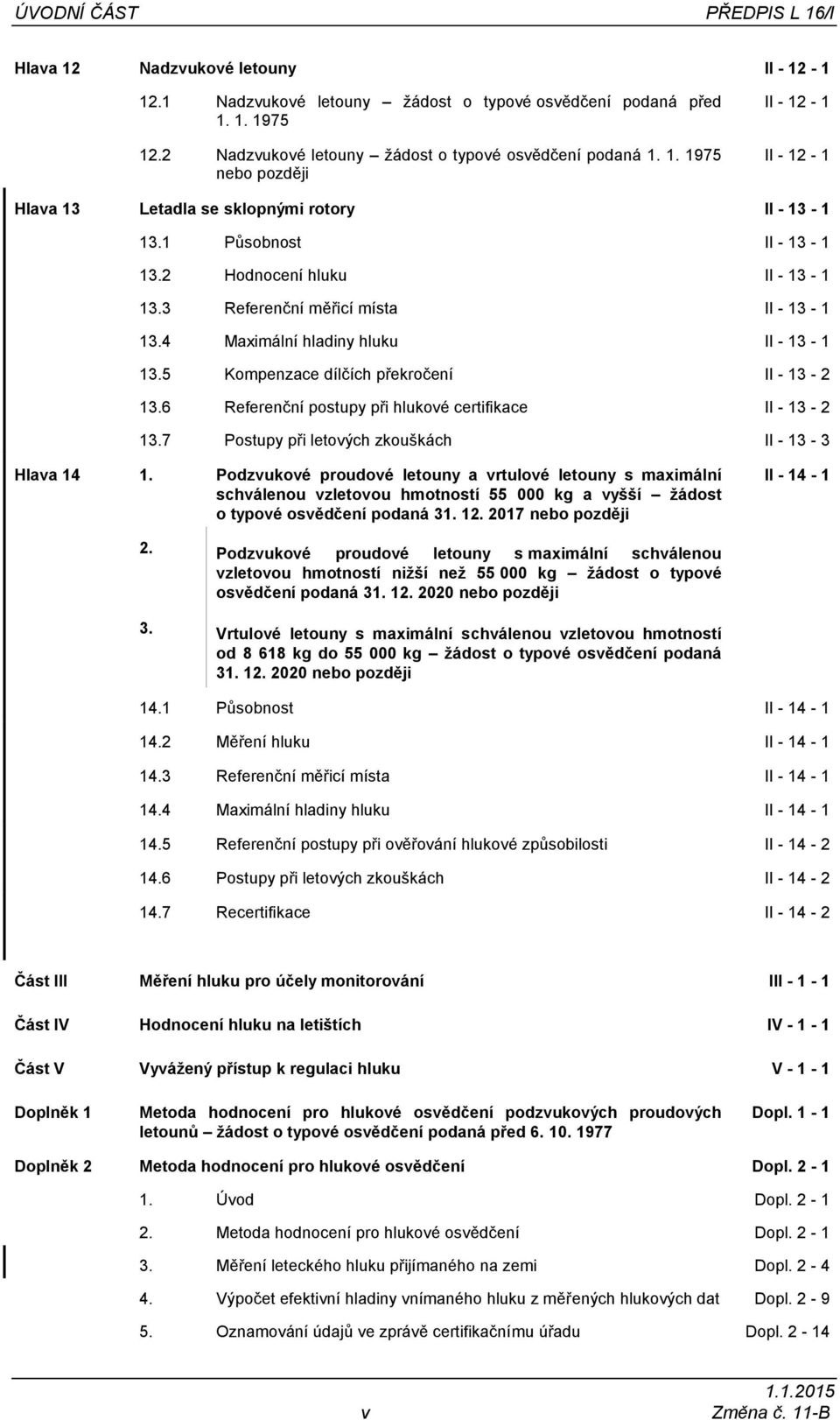 6 Referenční postupy při hlukové certifikace II - 13-2 13.7 Postupy při letových zkouškách II - 13-3 Hlava 14 1.
