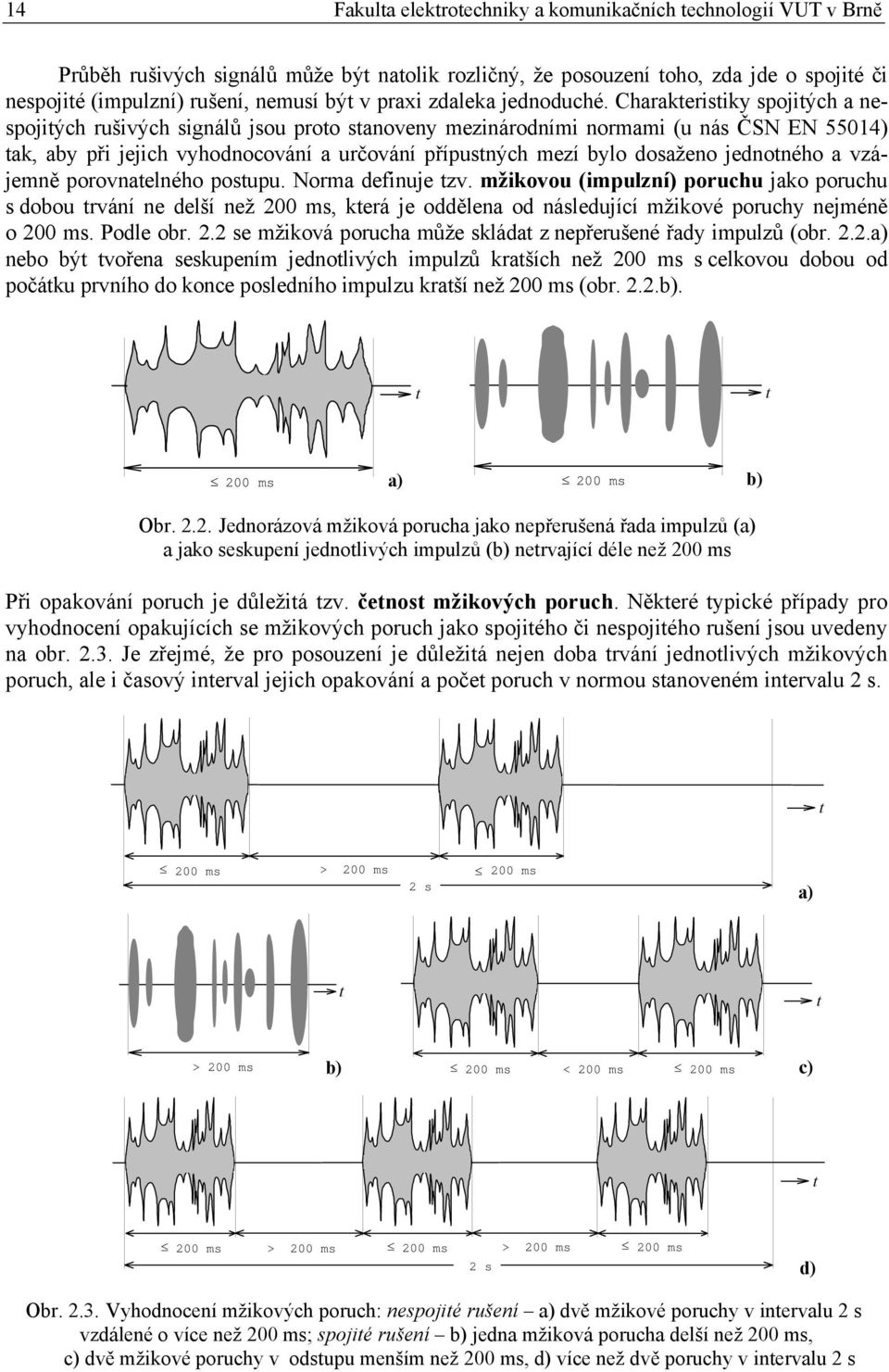 Charakteristiky spojitých a nespojitých rušivých signálů jsou proto stanoveny mezinárodními normami (u nás ČSN EN 55014) tak, aby při jejich vyhodnocování a určování přípustných mezí bylo dosaženo