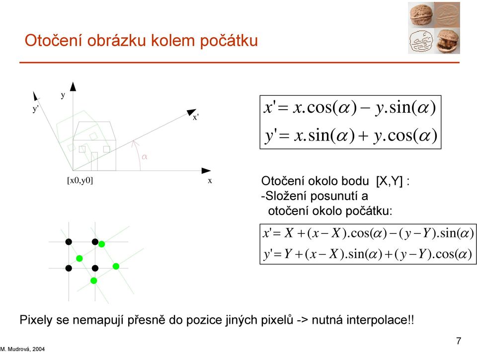 cos( α) [0,0] Otočení okolo bodu [X,Y] : -Složení posunutí a otočení