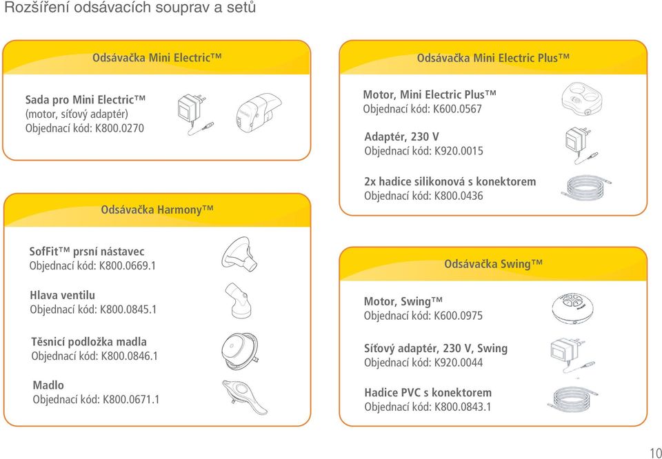 0015 2x hadice silikonová s konektorem Objednací kód: K800.0436 SofFit prsní nástavec Objednací kód: K800.0669.1 Hlava ventilu Objednací kód: K800.0845.