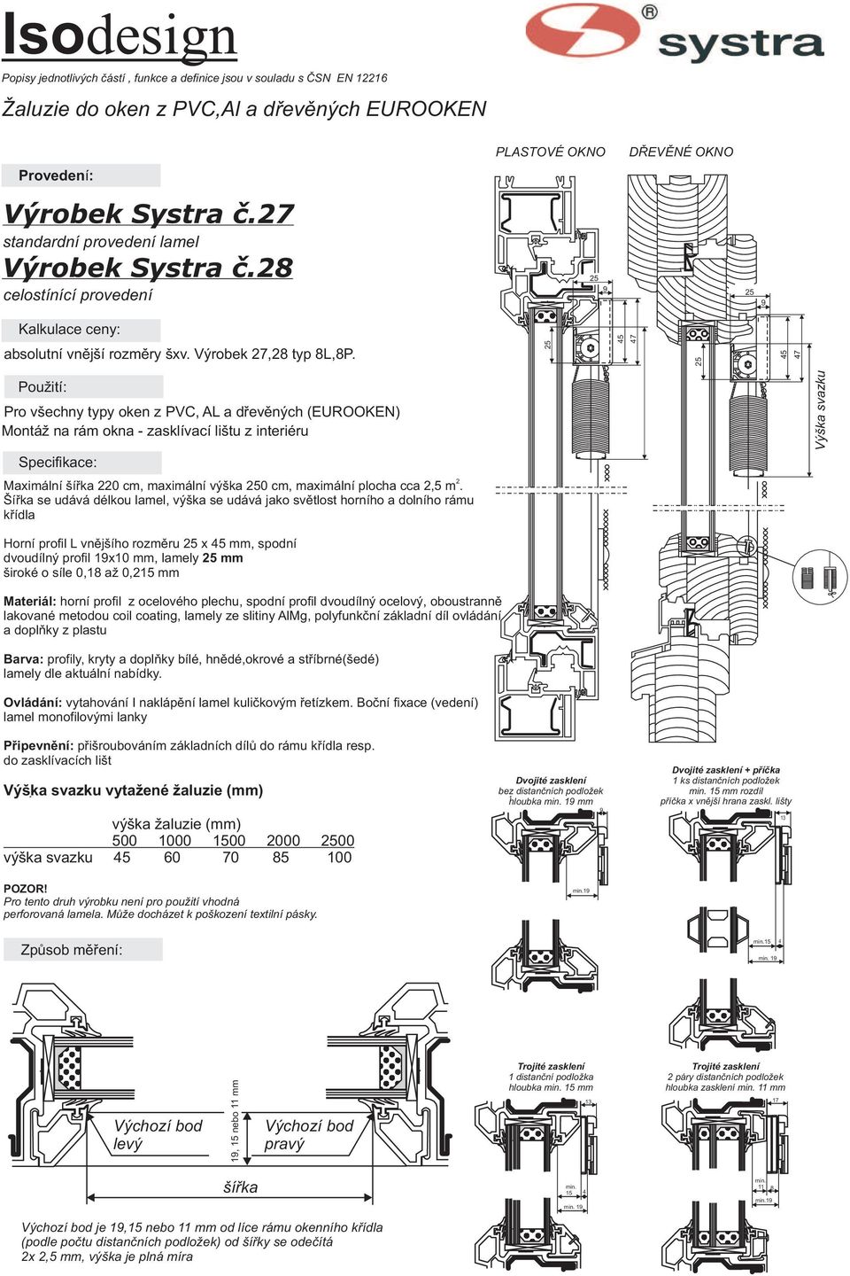 25 45 47 25 45 47 Použití: Pro všechny typy oken z PVC, AL a døevìných (EUROOKEN) Montáž na rám okna - zasklívací lištu z interiéru Specifikace: 2 Maximální šíøka 220 cm, maximální výška 250 cm,