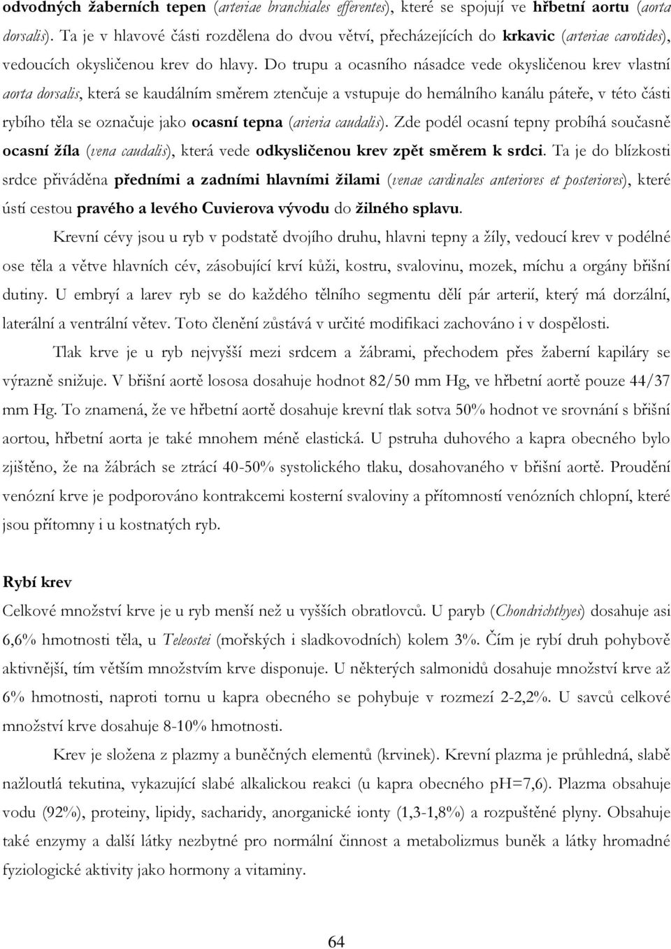 Do trupu a ocasního násadce vede okysličenou krev vlastní aorta dorsalis, která se kaudálním směrem ztenčuje a vstupuje do hemálního kanálu páteře, v této části rybího těla se označuje jako ocasní