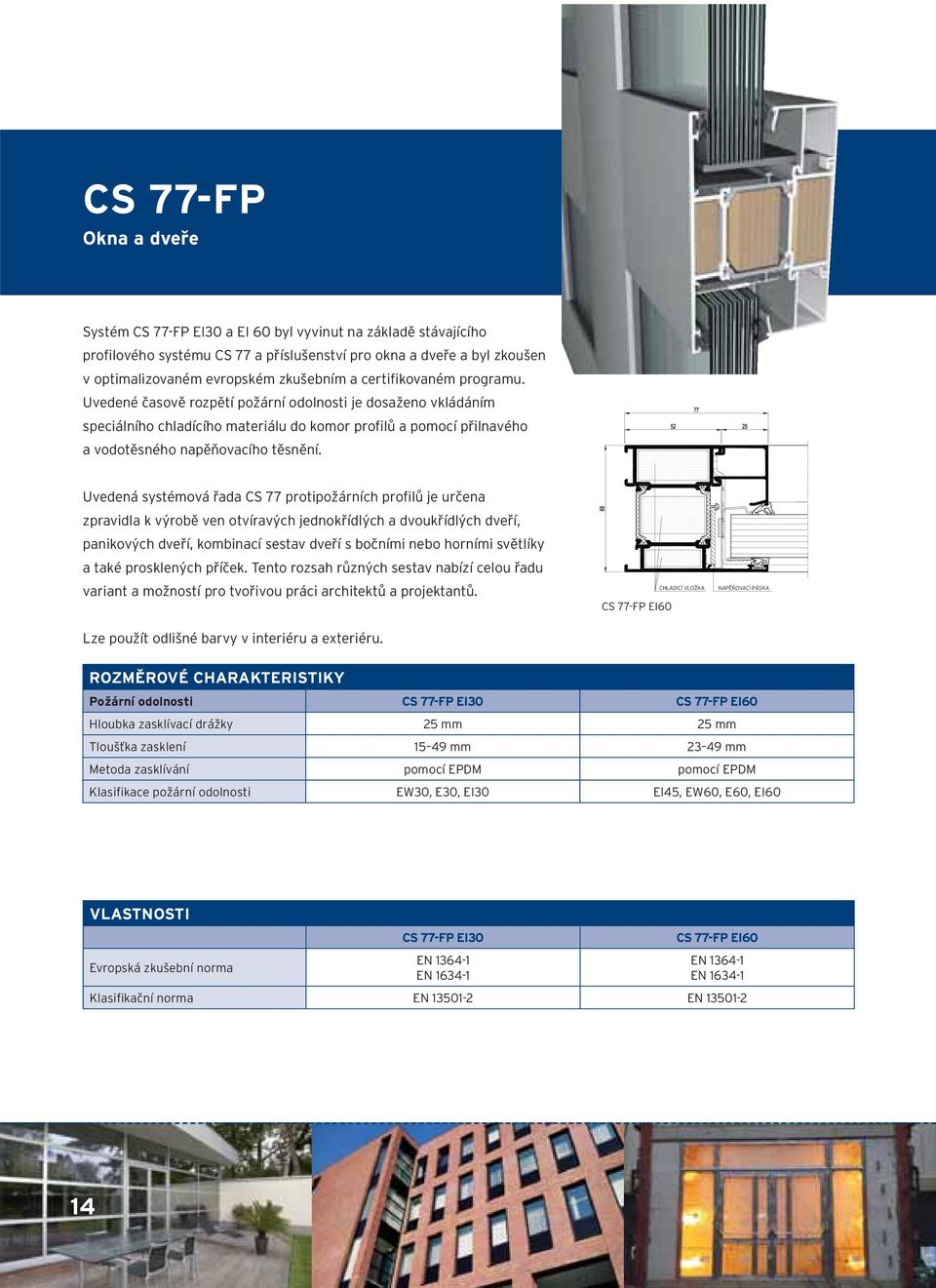 Uvedená systémová řada CS 77 protipožárních profilů je určena zpravidla k výrobě ven otvíravých jednokřídlých a dvoukřídlých dveří, panikových dveří, kombinací sestav dveří s bočními nebo horními