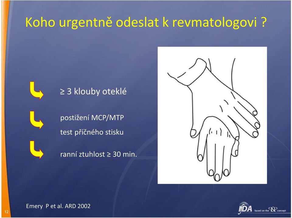 3 klouby oteklé postižení MCP/MTP