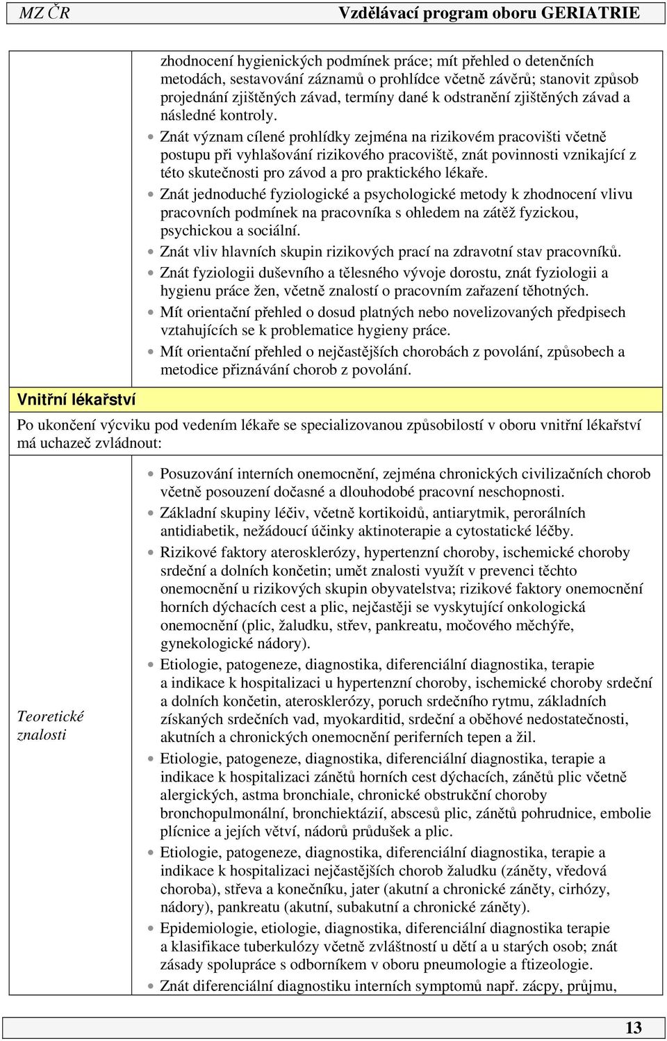 Znát význam cílené prohlídky zejména na rizikovém pracovišti včetně postupu při vyhlašování rizikového pracoviště, znát povinnosti vznikající z této skutečnosti pro závod a pro praktického lékaře.