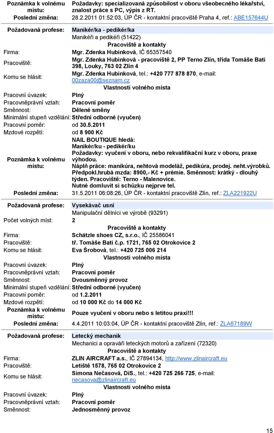 Zdenka Hubinková - pracoviště 2, PP Terno Zlín, třída Tomáše Bati 398, Louky, 763 02 Zlín 4 Mgr. Zdenka Hubinková, tel.: +420 777 878 870, e-mail: 00zaza00@seznam.
