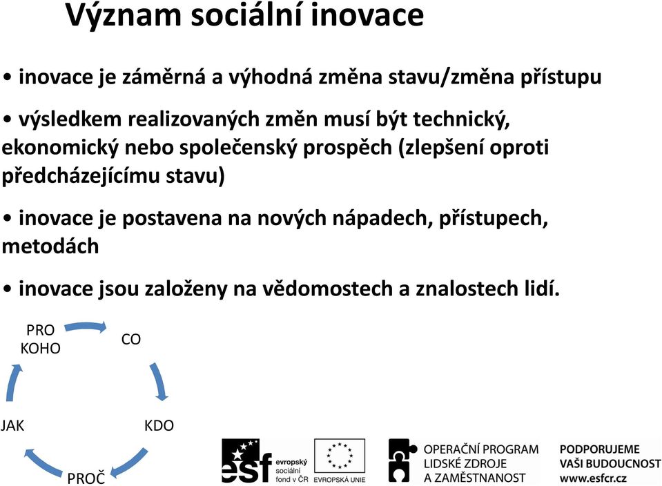 (zlepšení oproti předcházejícímu stavu) inovace je postavena na nových nápadech,