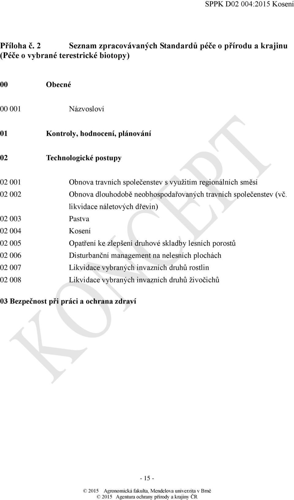 Technologické postupy 02 001 Obnova travních společenstev s využitím regionálních směsí 02 002 Obnova dlouhodobě neobhospodařovaných travních společenstev (vč.