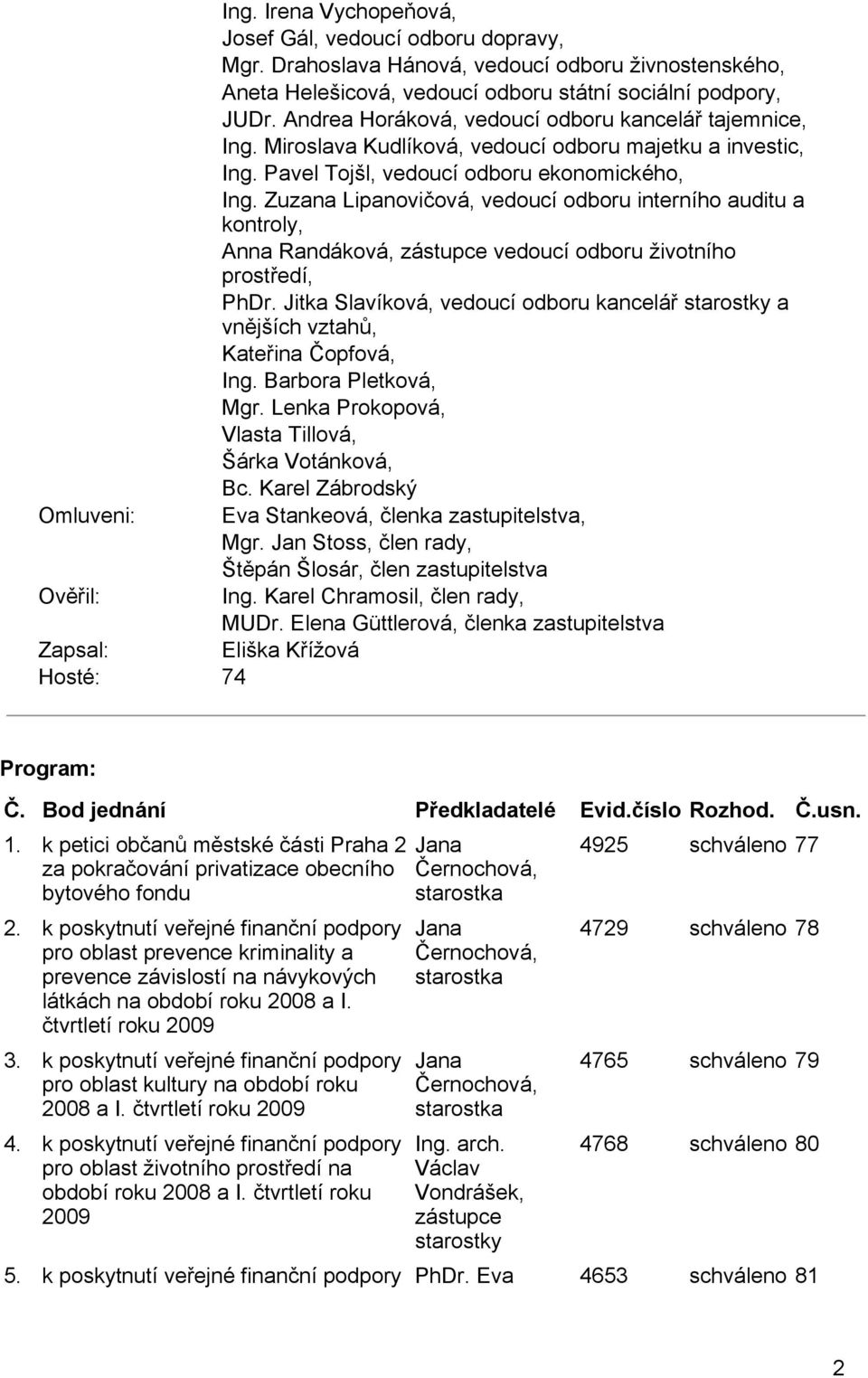Zuzana Lipanovičová, vedoucí odboru interního auditu a kontroly, Anna Randáková, zástupce vedoucí odboru životního prostředí, PhDr.