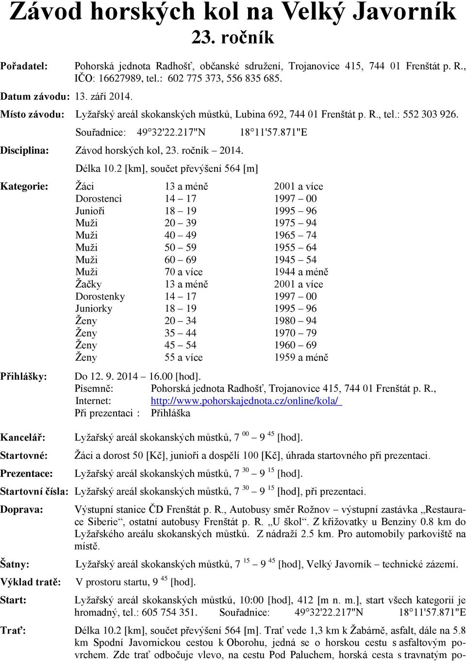 871"E Disciplina: Závod horských kol, 23. ročník 2014. Délka 10.