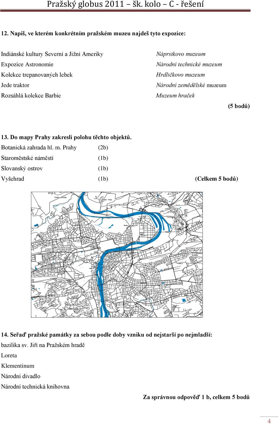 m. Prahy (2b) Staroměstské náměstí (1b) Slovanský ostrov (1b) Vyšehrad (1b) (Celkem 5 bodů) Praha - Lysolaje Praha - Troja Praha 8 Praha 7 Praha 3 Praha 1 Praha 2 14.