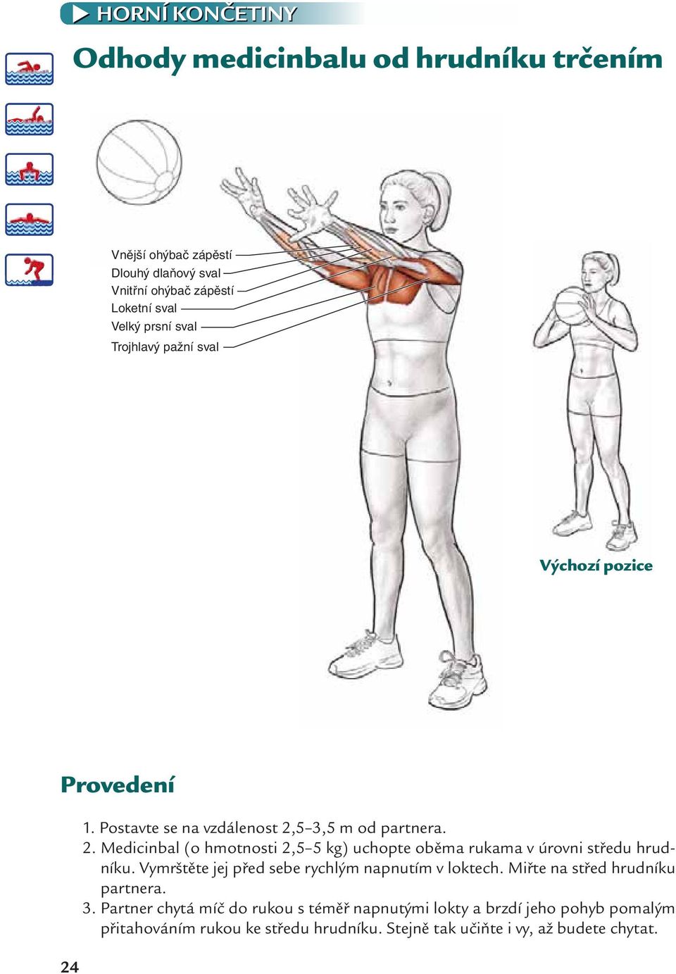 Vymrštěte jej před sebe rychlým napnutím v loktech. Miřte na střed hrudníku partnera. 3.