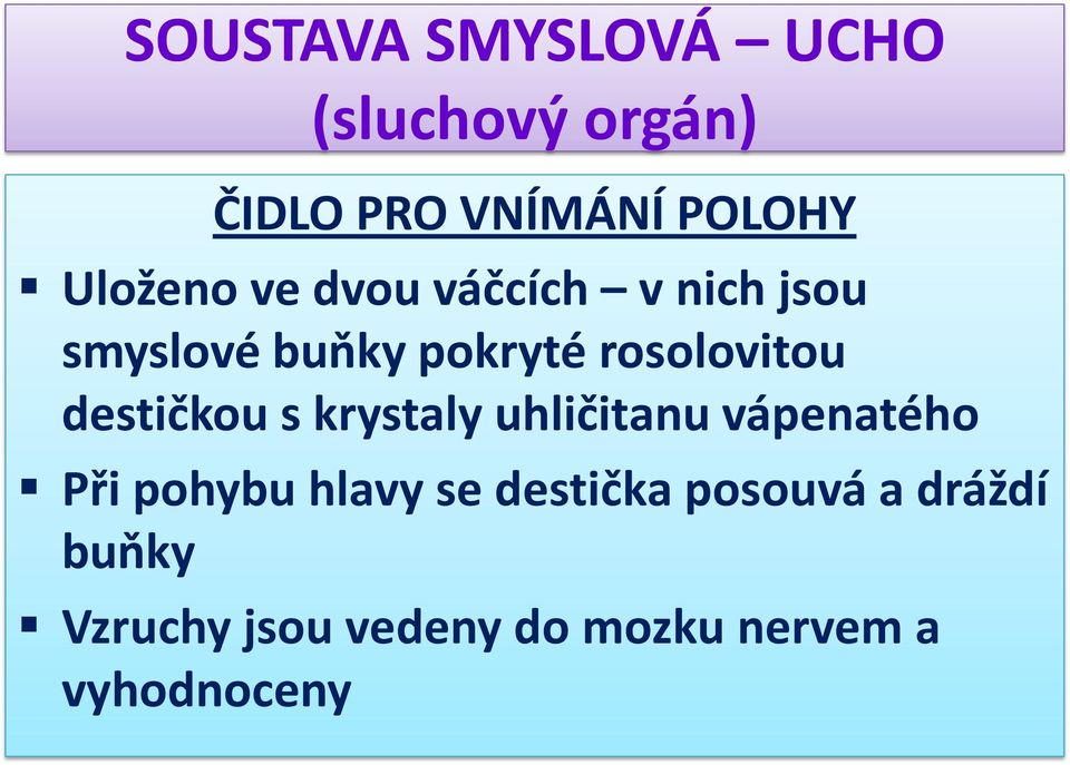 krystaly uhličitanu vápenatého Při pohybu hlavy se destička