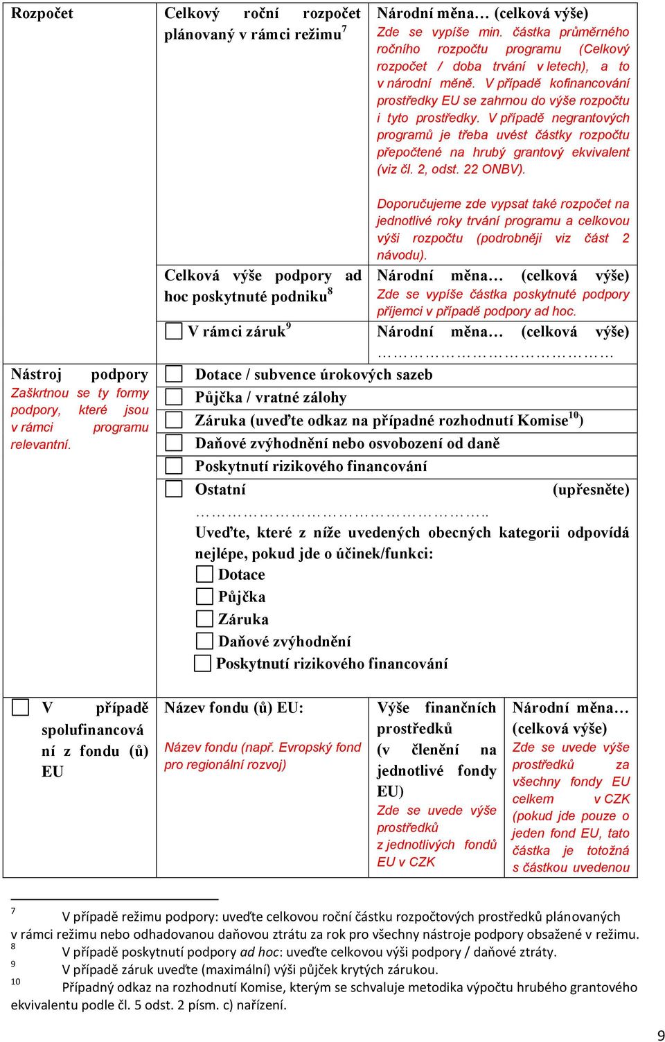 V případě negrantových programů je třeba uvést částky rozpočtu přepočtené na hrubý grantový ekvivalent (viz čl. 2, odst. 22 ONBV).