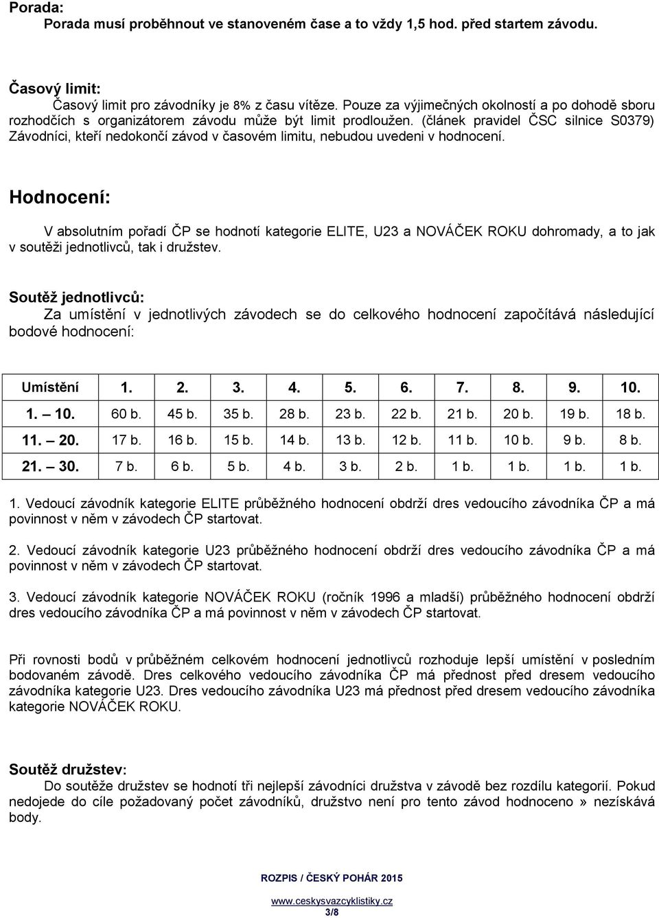 (článek pravidel ČSC silnice S0379) Závodníci, kteří nedokončí závod v časovém limitu, nebudou uvedeni v hodnocení.