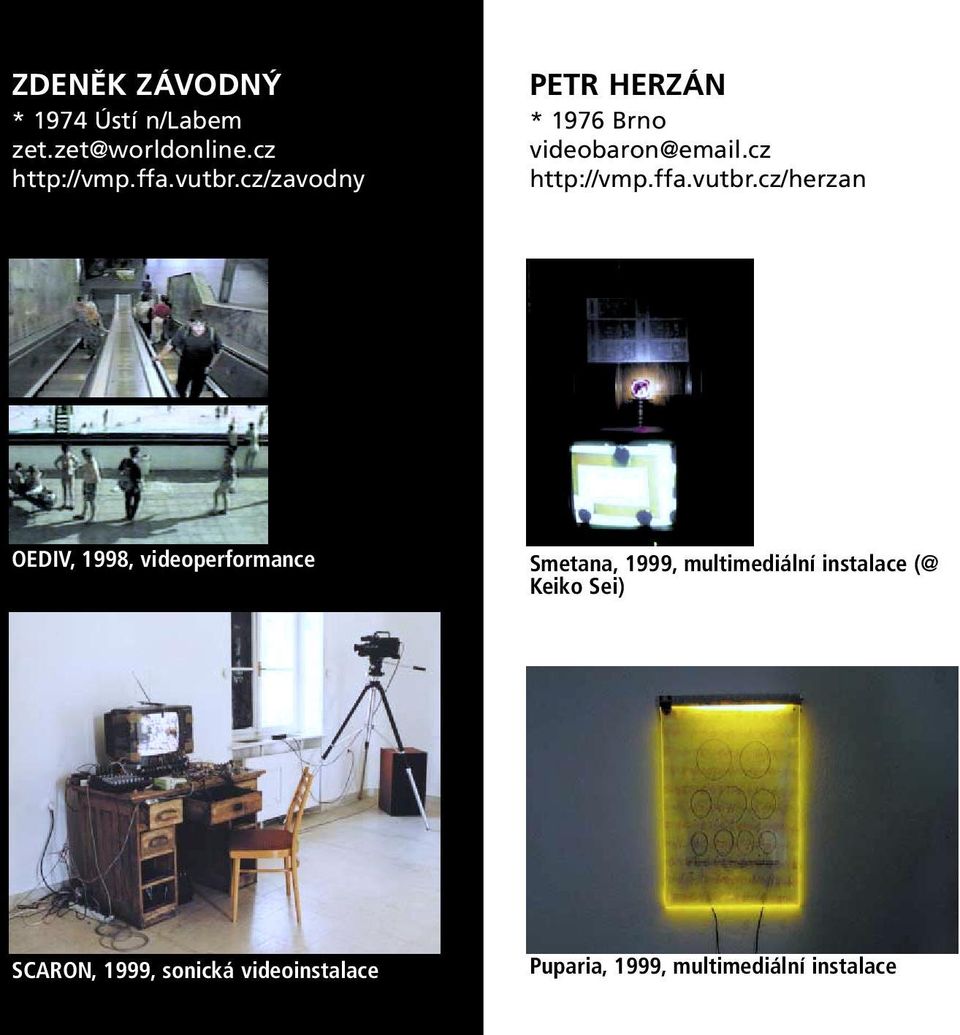 cz/herzan OEDIV, 1998, videoperformance Smetana, 1999, multimediální instalace