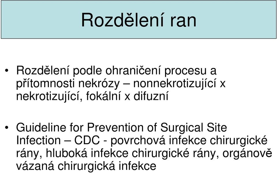 Prevention of Surgical Site Infection CDC - povrchová infekce