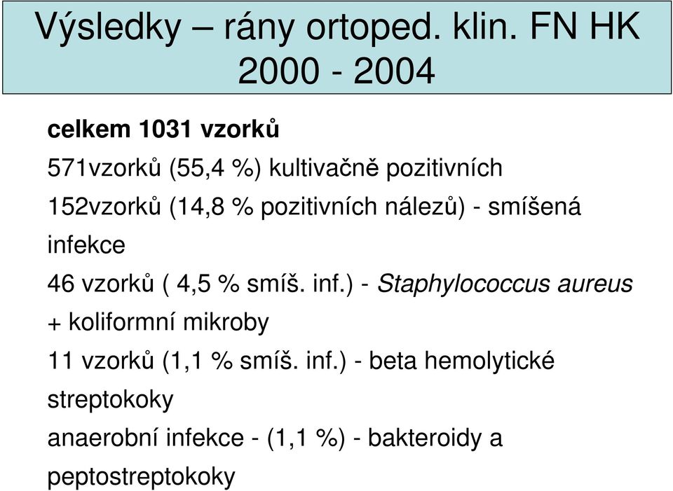 (14,8 % pozitivních nálezů) - smíšená infe