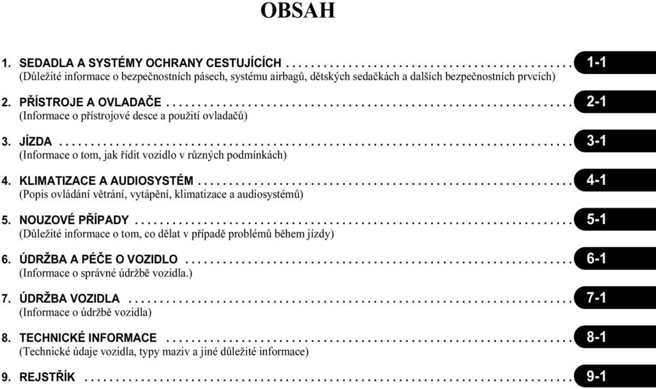 .................................................................................. 3-1 (Informace o tom, jak řídit vozidlo v různých podmínkách) 4. KLIMATIZACE A AUDIOSYSTÉM.