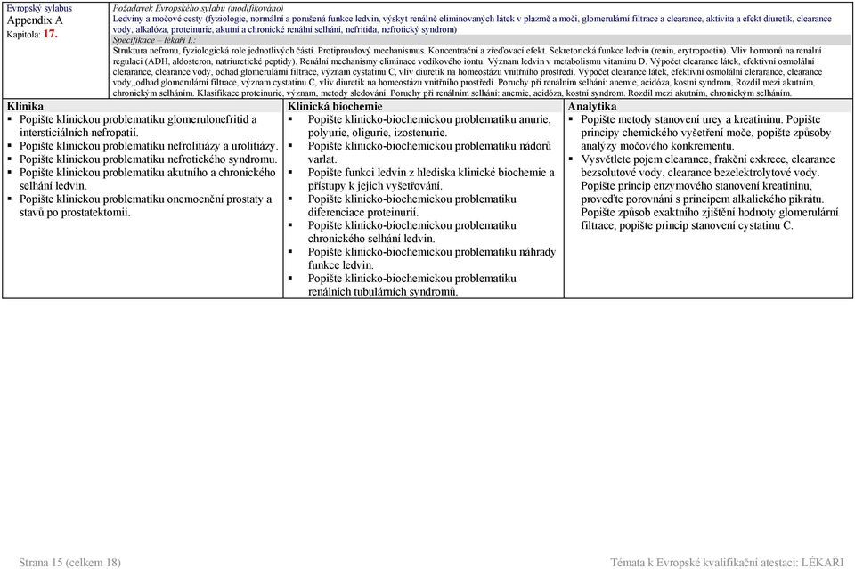 vody, alkalóza, proteinurie, akutní a chronické renální selhání, nefritida, nefrotický syndrom) Specifikace lékaři I.: Struktura nefronu, fyziologická role jednotlivých částí.