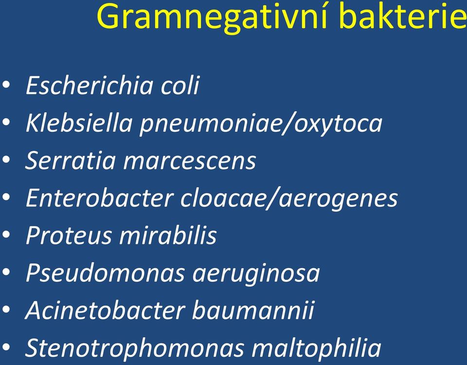 cloacae/aerogenes Proteus mirabilis Pseudomonas