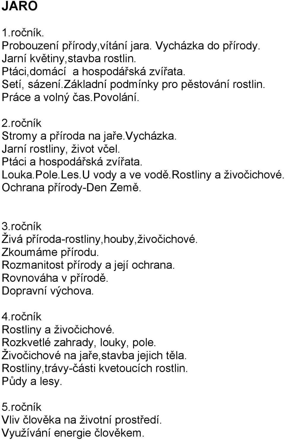 Ochrana přírody-den Země. 3.ročník Živá příroda-rostliny,houby,živočichové. Zkoumáme přírodu. Rozmanitost přírody a její ochrana. Rovnováha v přírodě. Dopravní výchova. 4.