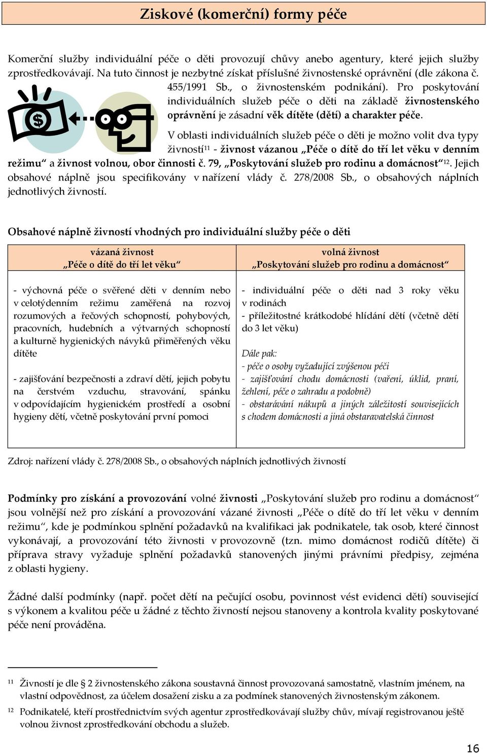 Pro poskytování individuálních služeb péče o děti na základě živnostenského oprávnění je zásadní věk dítěte (dětí) a charakter péče.