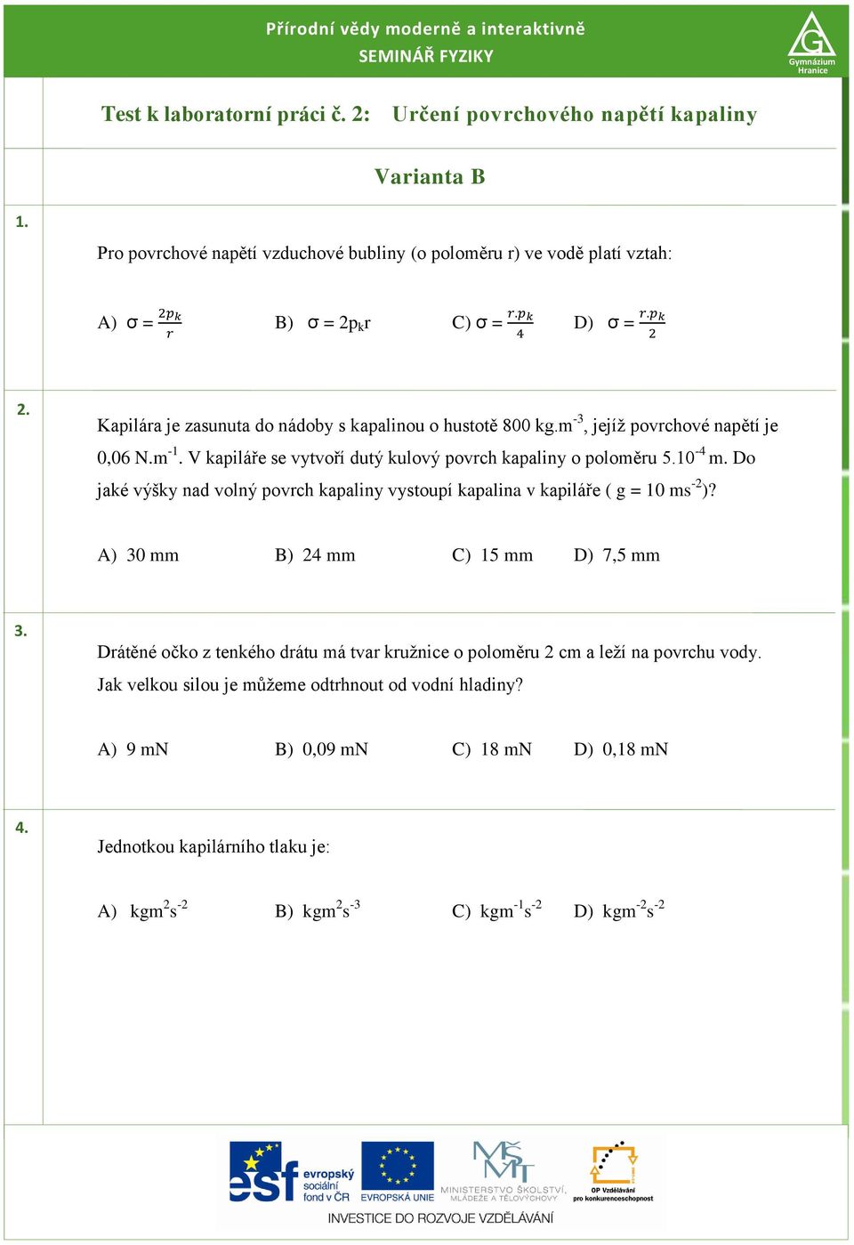 Laboratorní práce č. 2: Určení povrchového napětí kapaliny - PDF Free  Download