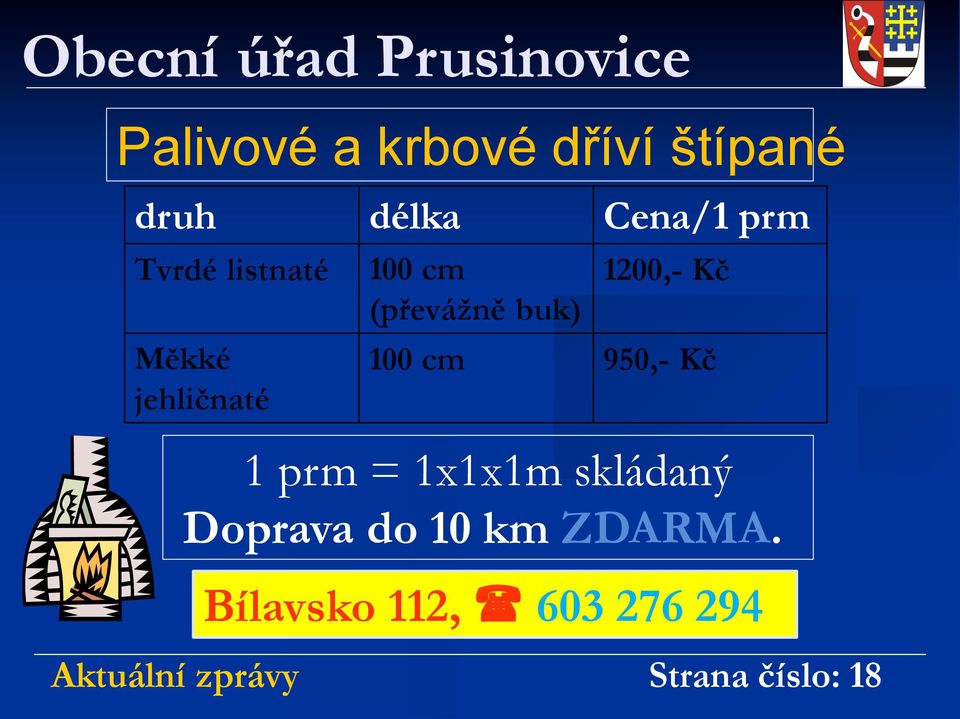 100 cm 950,- Kč 1 prm = 1x1x1m skládaný Doprava do 10 km