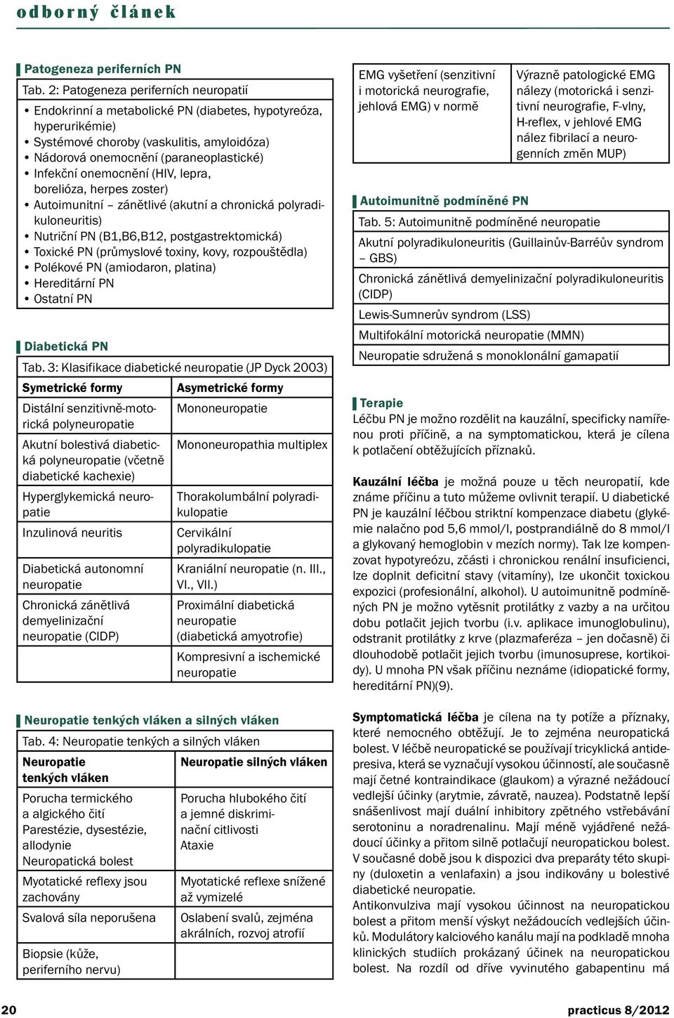 onemocnění (HIV, lepra, borelióza, herpes zoster) Autoimunitní zánětlivé (akutní a chronická polyradikuloneuritis) Nutriční PN (B1,B6,B12, postgastrektomická) Toxické PN (průmyslové toxiny, kovy,