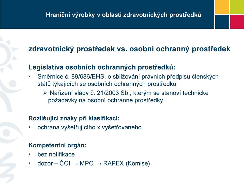 vlády č. 21/2003 Sb., kterým se stanoví technické požadavky na osobní ochranné prostředky.