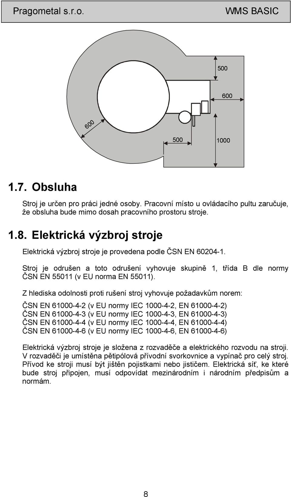Z hlediska odolnosti proti rušení stroj vyhovuje požadavkům norem: ČSN EN 61000-4-2 (v EU normy IEC 1000-4-2, EN 61000-4-2) ČSN EN 61000-4-3 (v EU normy IEC 1000-4-3, EN 61000-4-3) ČSN EN 61000-4-4