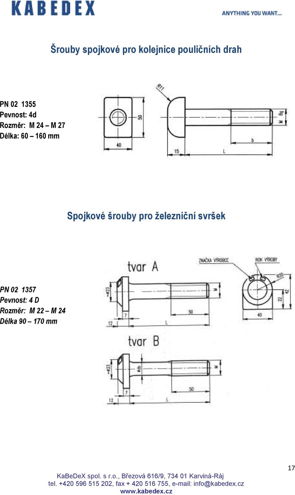 160 mm Spojkové šrouby pro železniční svršek PN 02