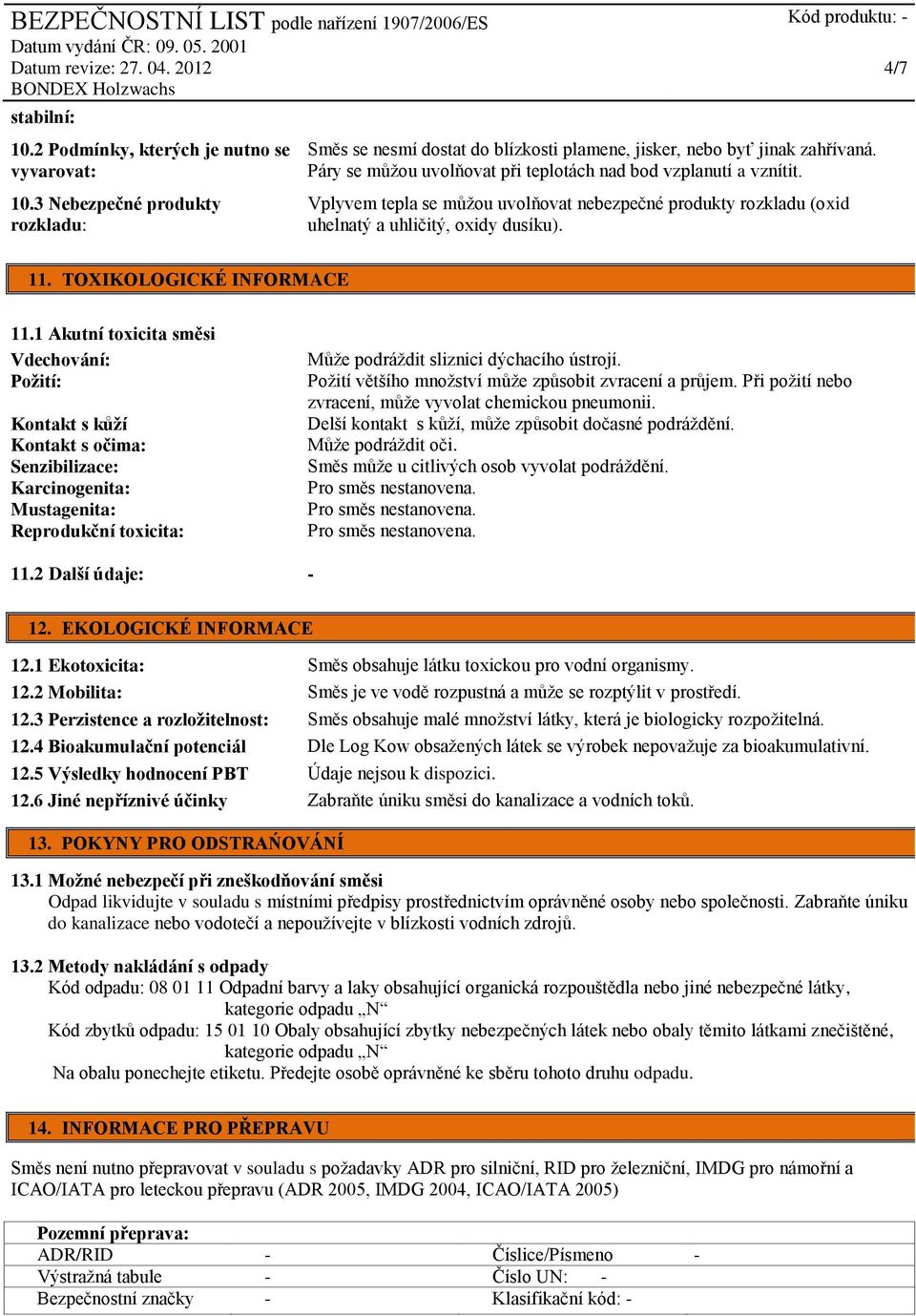 TOXIKOLOGICKÉ INFORMACE 11.