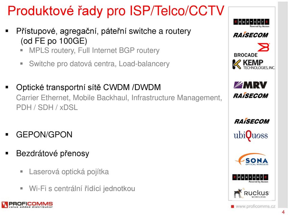 transportní sítě CWDM /DWDM Carrier Ethernet, Mobile Backhaul, Infrastructure Management, PDH /