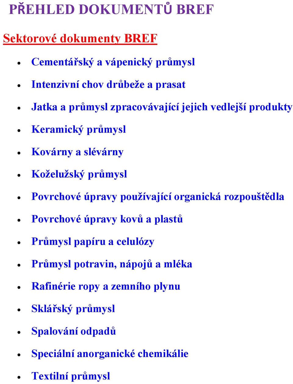 používající organická rozpouštědla Povrchové úpravy kovů a plastů Průmysl papíru a celulózy Průmysl potravin, nápojů a