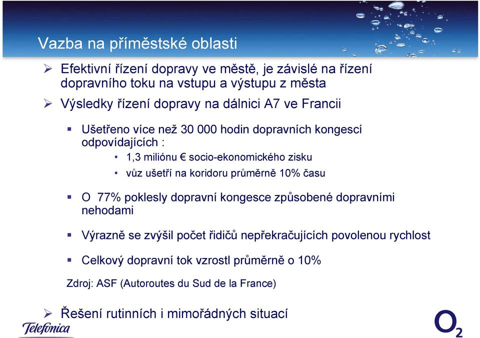 ušetří na koridoru průměrně 10% času O 77% poklesly dopravní kongesce způsobené dopravními nehodami Výrazně se zvýšil počet řidičů