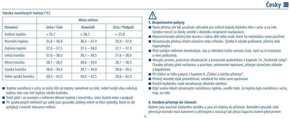 42,0 Teplota naměřená v uchu se může lišit od teploty naměřené na čele, neboť vnější vlivy ovlivňují teplotu čela více než teplotu ušního bubínku.