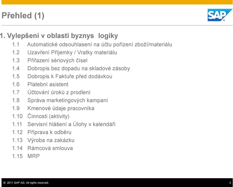 5 Dobropis k Faktuře před dodávkou 1.6 Platební asistent 1.7 Účtování úroků z prodlení 1.8 Správa marketingových kampaní 1.
