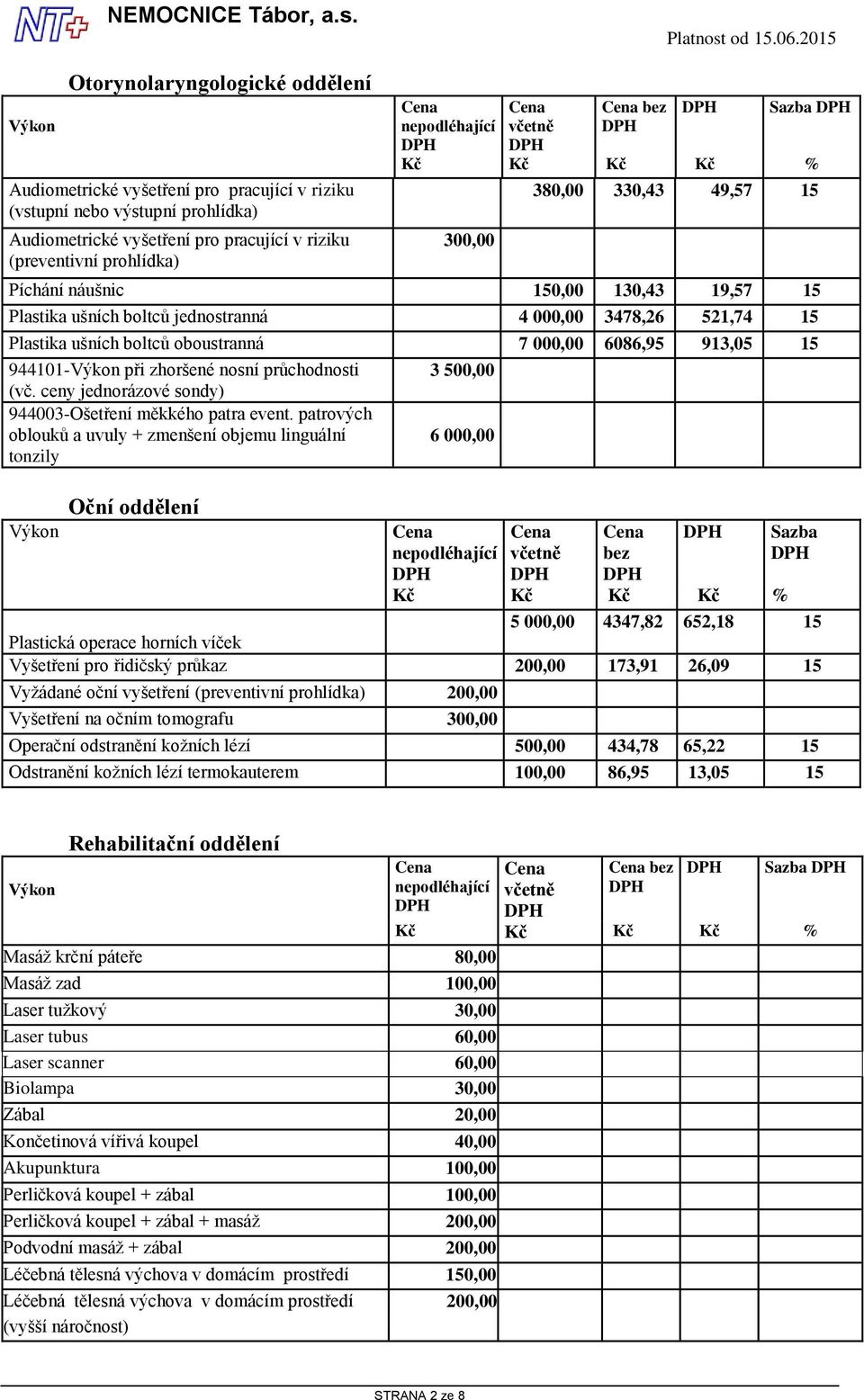 zhoršené nosní průchodnosti 3 500,00 (vč. ceny jednorázové sondy) 944003-Ošetření měkkého patra event.