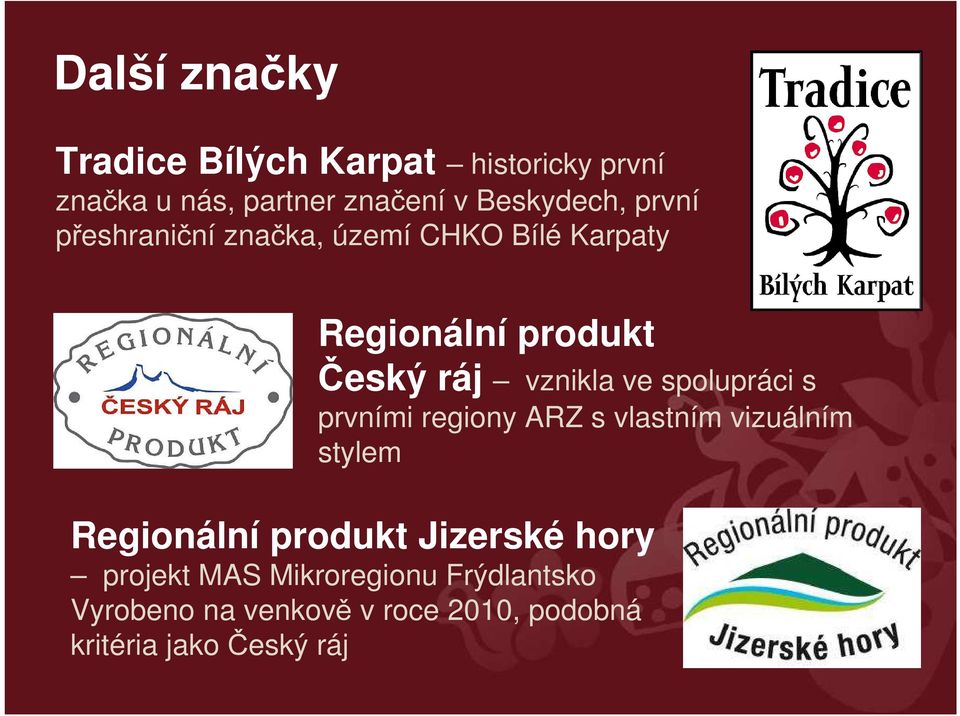 spolupráci s prvními regiony ARZ s vlastním vizuálním stylem Regionální produkt Jizerské hory