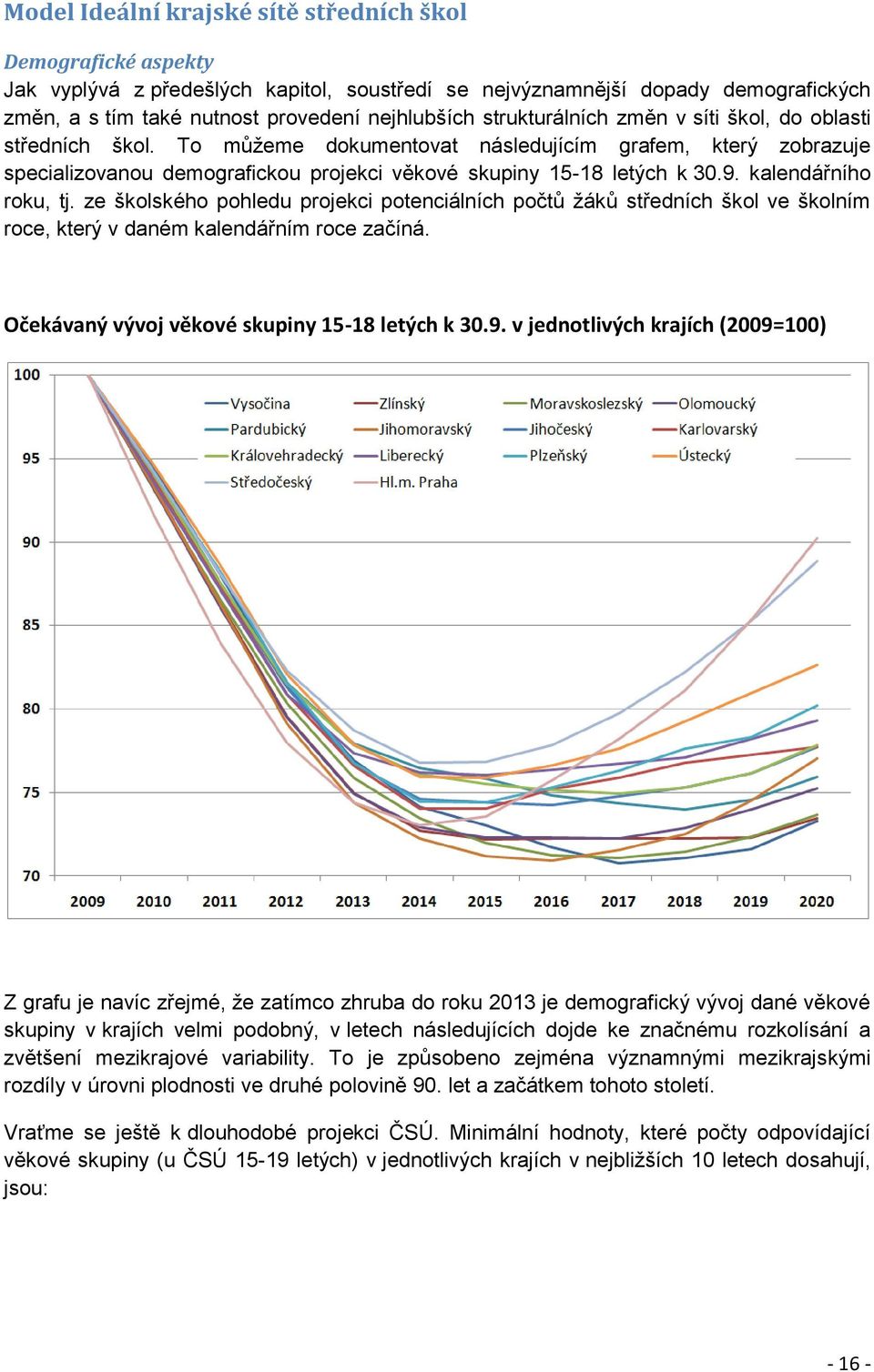 kalendářního roku, tj. ze školského pohledu projekci potenciálních počtů žáků středních škol ve školním roce, který v daném kalendářním roce začíná. Očekávaný vývoj věkové skupiny 15-18 letých k 30.9.