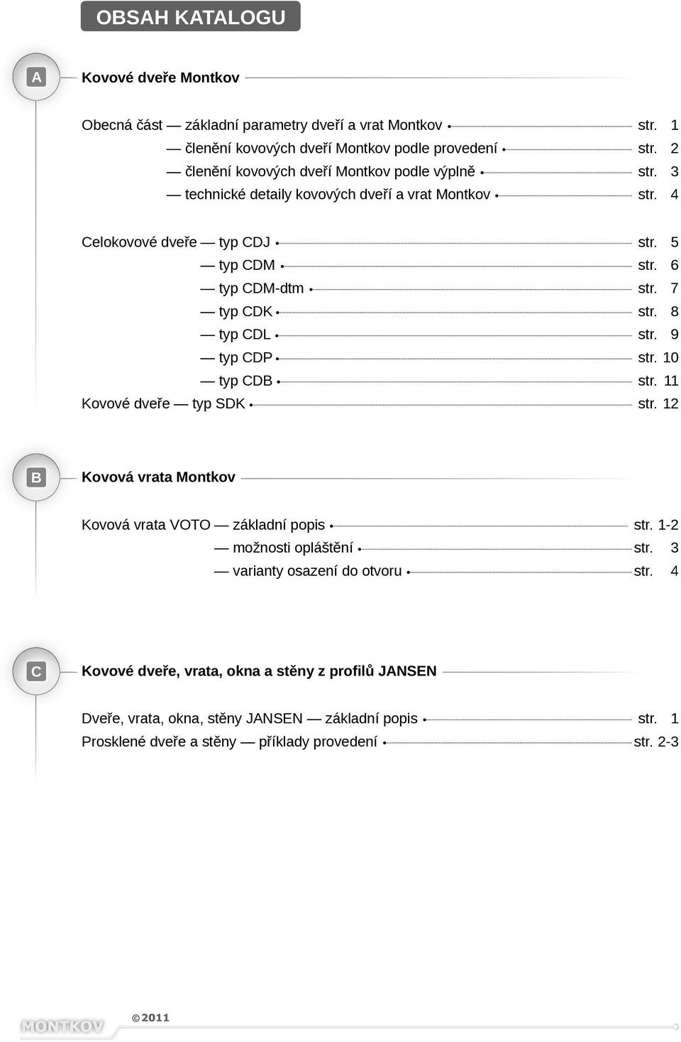 7 typ CDK str. 8 typ CDL str. 9 typ CDP str. 10 typ CDB str. 11 Kovové dveře typ SDK str. 12 B Kovová vrata Montkov Kovová vrata VOTO základní popis str.