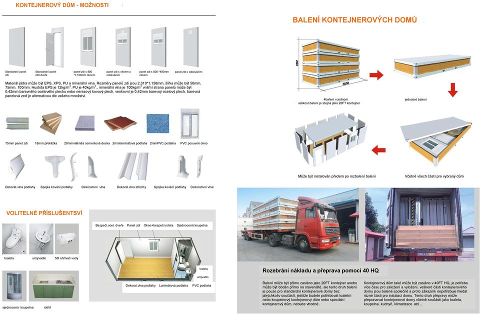 , minerální vlna je 100kg/m 3 vnitřní strana panelů může být 0,42mm barevného ocelového plechu nebo nerezový kovový plech, venkovní je 0,42mm barevný ocelový plech, barevná panelová zeď je