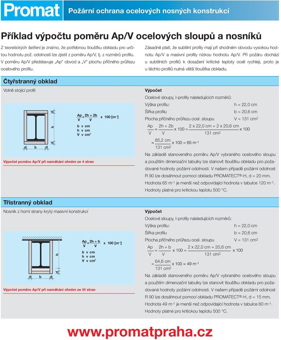 Při požáru dochází Zásadně platí, že subtilní profily mají při shodném obvodu vysokou hod- V poměru Ap/V představuje Ap obvod a V plochu příčného průřezu u subtilních profilů k dosažení kritické