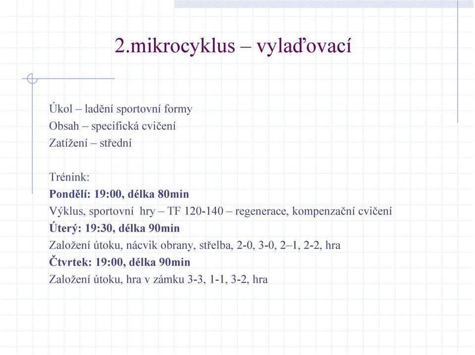 kompenzační cvičení Úterý: 19:30, délka 90min Založení útoku, nácvik obrany, střelba, 2-0,