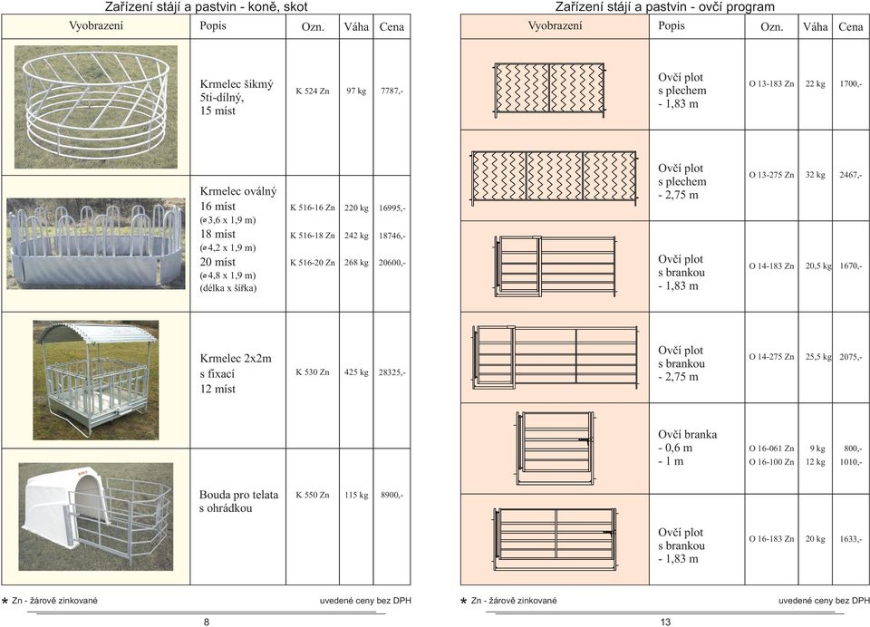 O 3-75 Zn 3 kg 467,- O 4-83 Zn 0,5 kg 670,- Krmelec xm s fixací míst K 530 Zn 45 kg 835,- s brankou -,75 m O 4-75 Zn 5,5 kg 075,- Ovčí