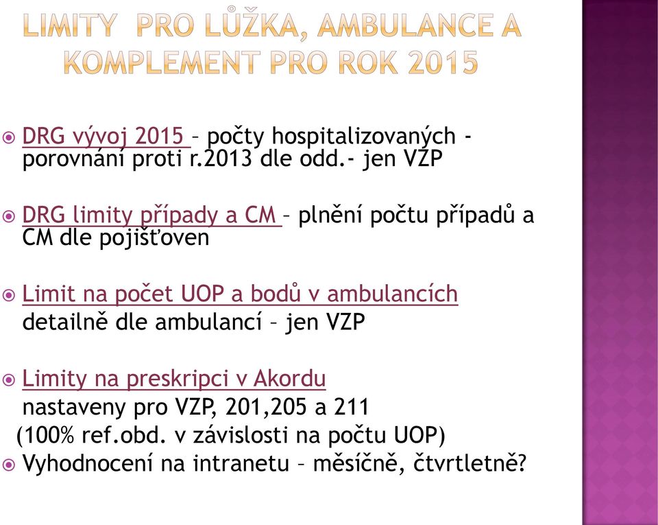 UOP a bodů v ambulancích detailně dle ambulancí jen VZP Limity na preskripci v Akordu