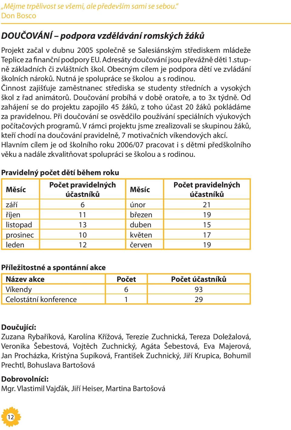 stupně základních či zvláštních škol. Obecným cílem je podpora dětí ve zvládání školních nároků. Nutná je spolupráce se školou a s rodinou.